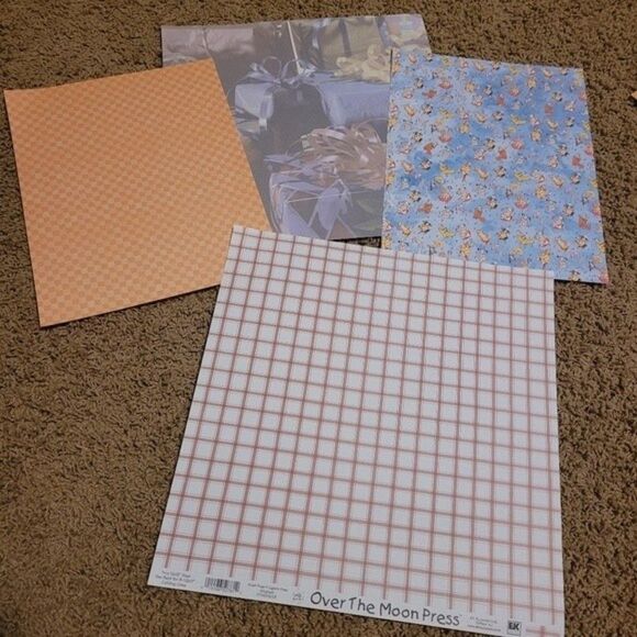 Memory kit paper Scrapbook paper plaid, dogs cats raining peach blue 4/$25 sale - Picture 1 of 16